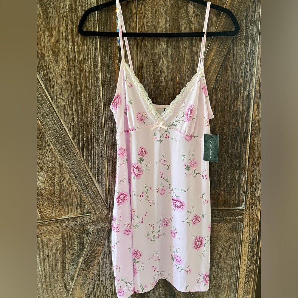 Laura Ashley Pink Floral Lace Chemise